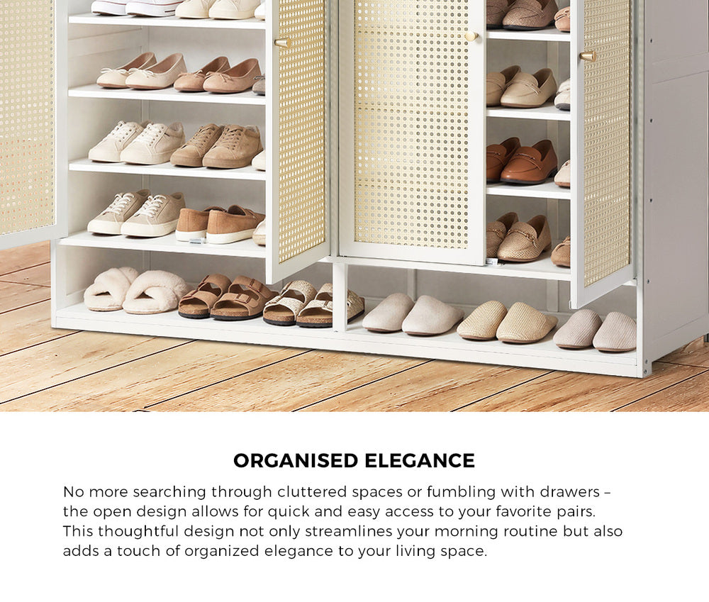 Shoe Storage Cabinet Rattan White 120x32x108cm