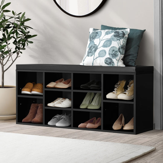 Shoe Bench 105cm Rack Storage Shelf Black