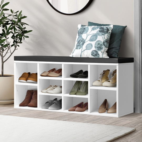 Shoe Bench 105cm Shelf Black and White