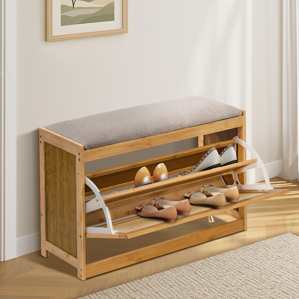 Shoe Storage Bench Bamboo Organiser Shelf with Seat 50cm & 70cm