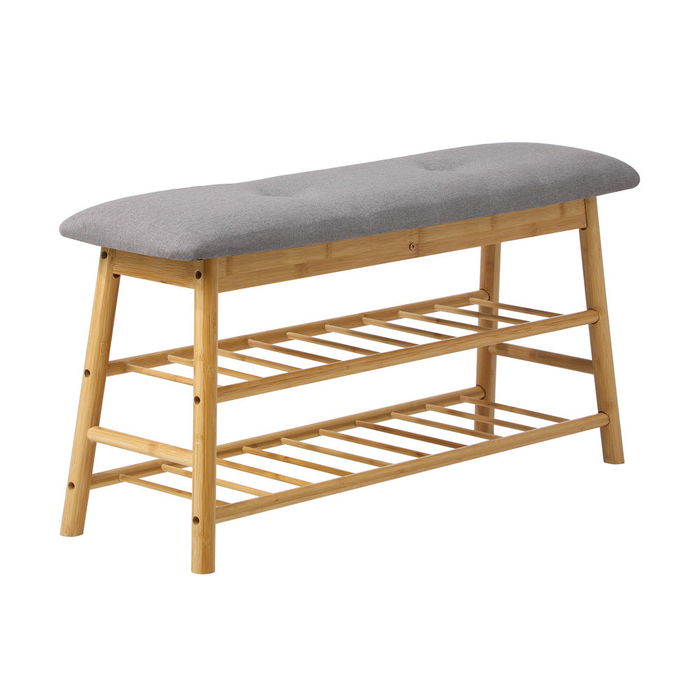 Bamboo Shoe Storage Bench Cushioned Seat 90cm | Simpledeals