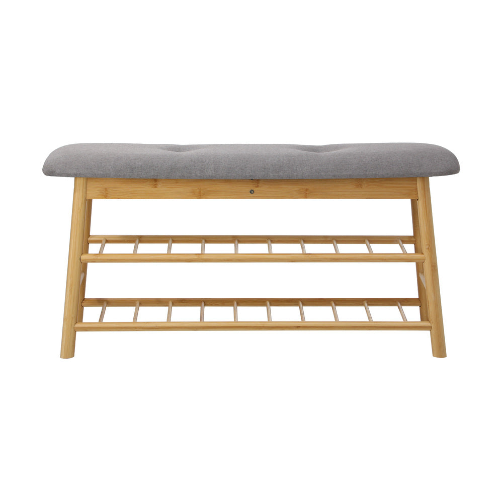 Bamboo Shoe Storage Bench Cushioned Seat 90cm | Simpledeals