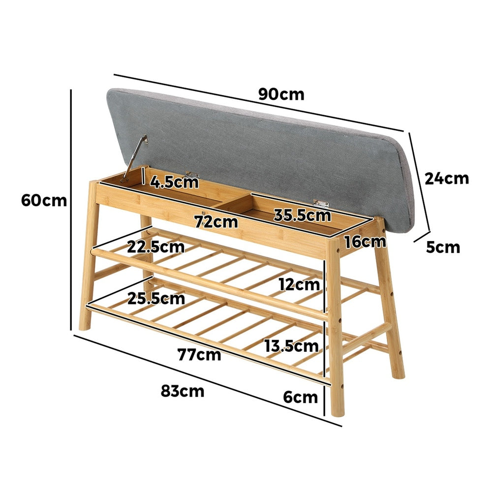 Bamboo Shoe Storage Bench Cushioned Seat 90cm | Simpledeals