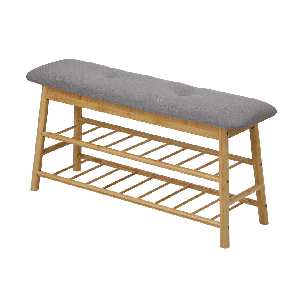 Bamboo Shoe Storage Bench Cushioned Seat 90cm | Simpledeals