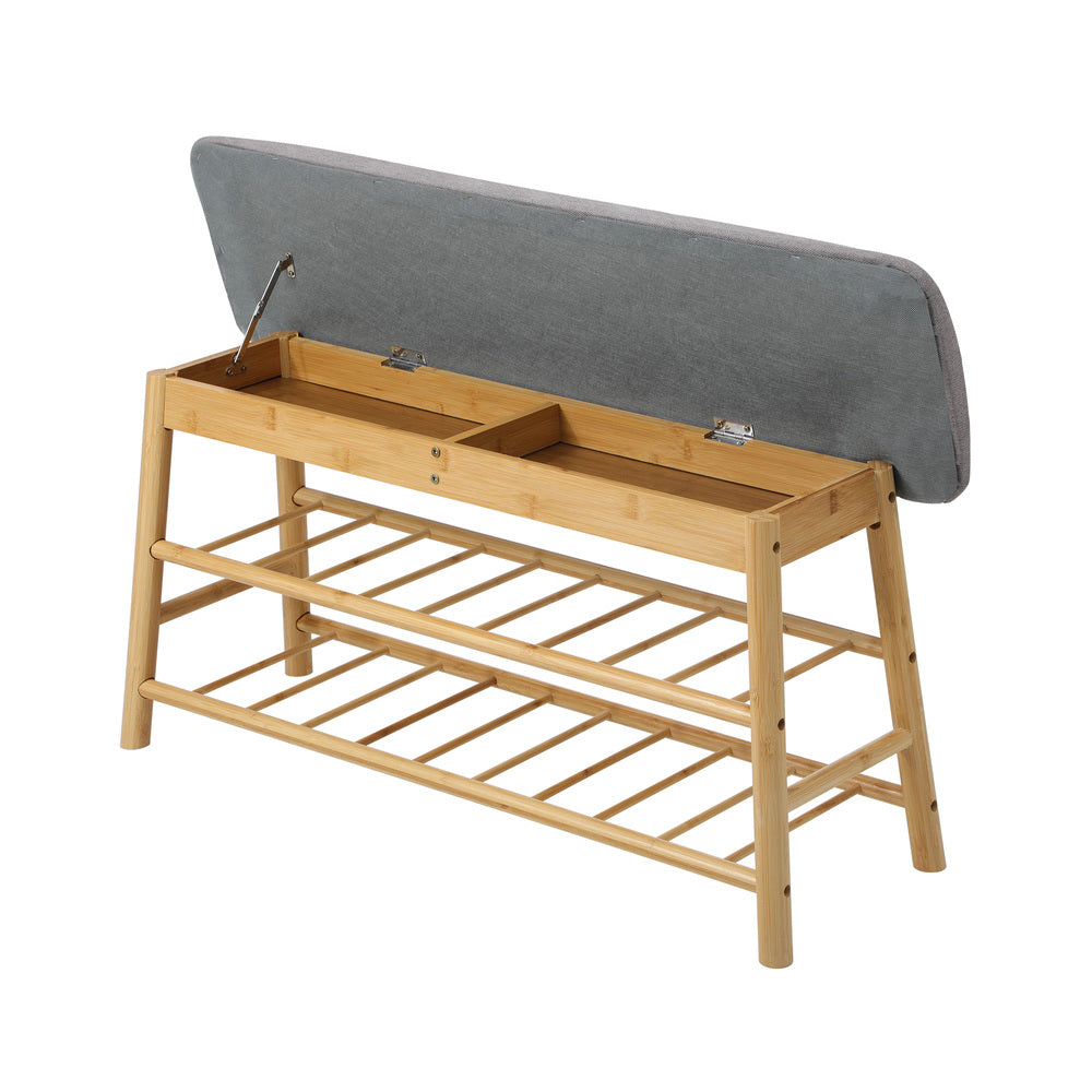 Bamboo Shoe Storage Bench Cushioned Seat 90cm | Simpledeals