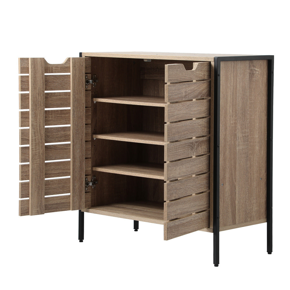Shoes Storage Cabinet 2 Slatted Doors 4 Shelves Brown