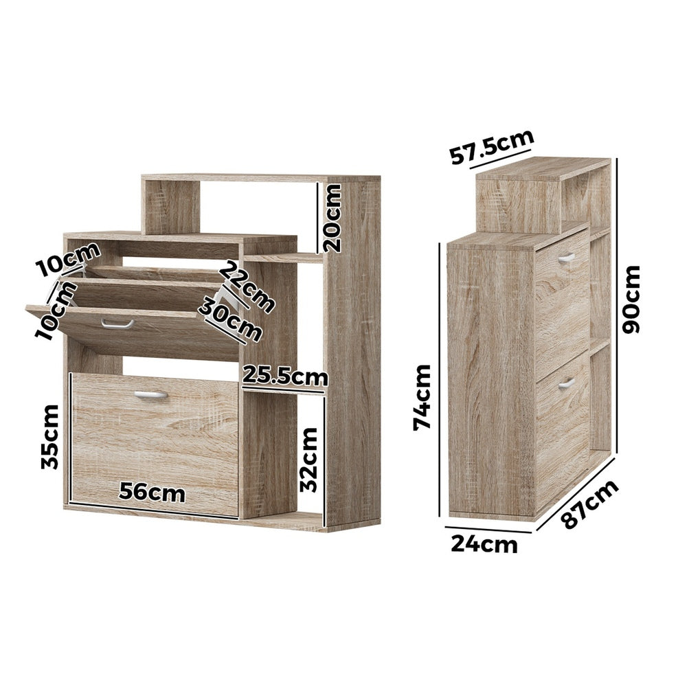 Wooden Shoe Storage Cabinet 2 Doors with Display Shelves for Hallway