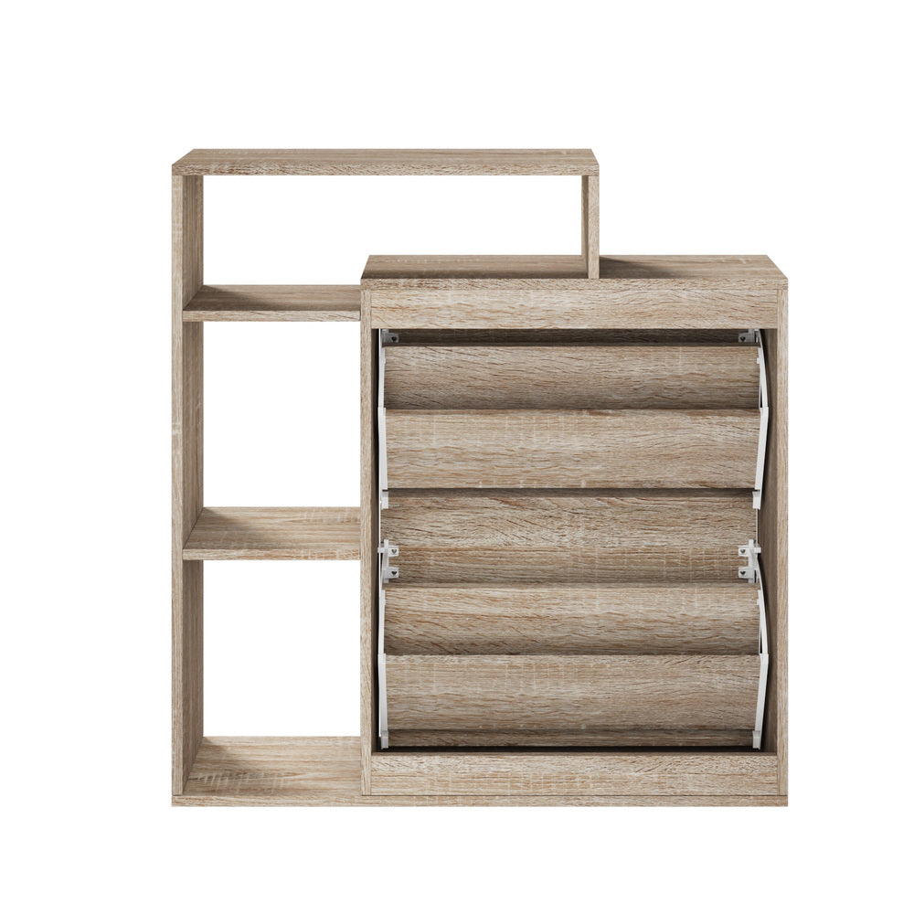 Wooden Shoe Storage Cabinet 2 Doors with Display Shelves for Hallway