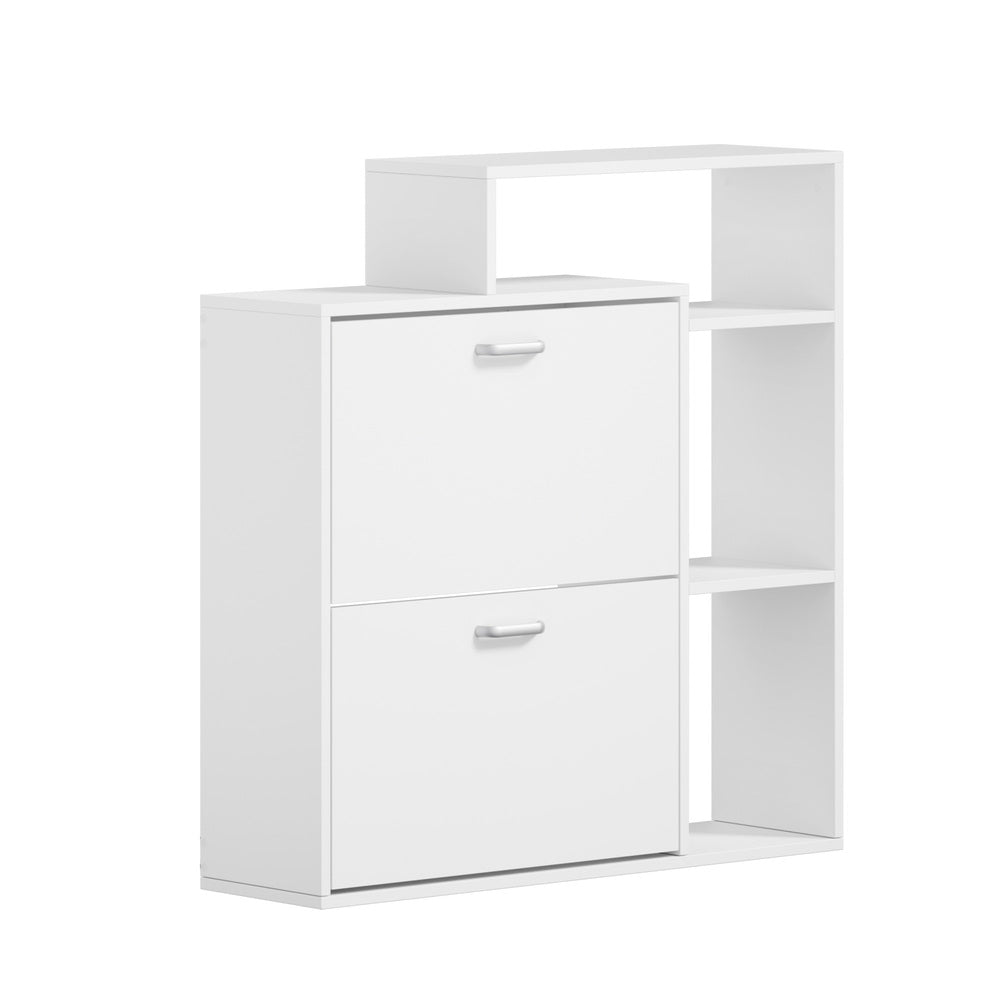 Shoe Cabinet White 2 Door Storage Unit with Display Shelves for Hallway