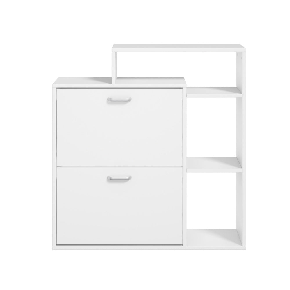 Shoe Cabinet White 2 Door Storage Unit with Display Shelves for Hallway
