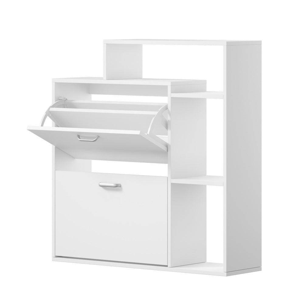 Shoe Cabinet White 2 Door Storage Unit with Display Shelves for Hallway