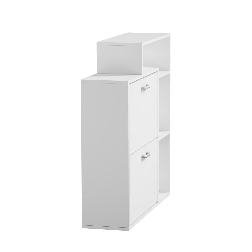 Shoe Cabinet White 2 Door Storage Unit with Display Shelves for Hallway