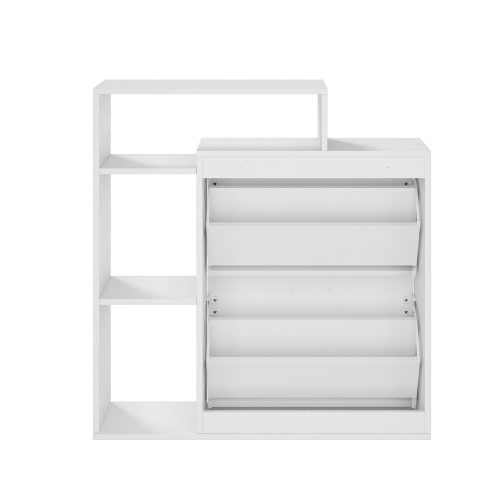 Shoe Cabinet White 2 Door Storage Unit with Display Shelves for Hallway