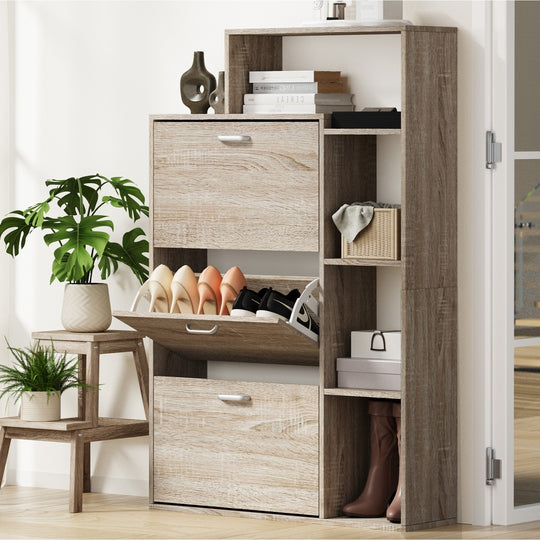 Wooden 3-Door Shoe Cabinet Storage Cupboard