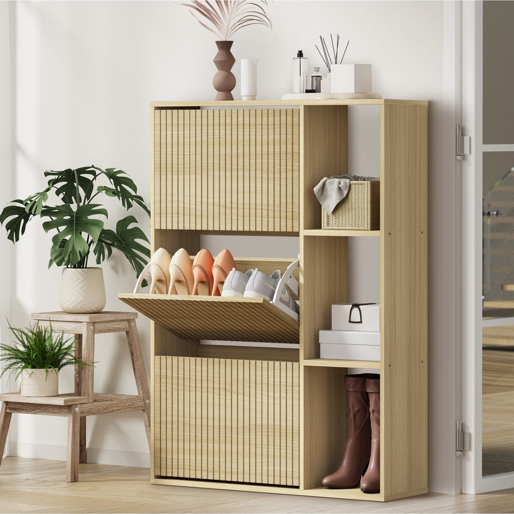 Shoe Rack Storage Cabinet with Display Shelves Black