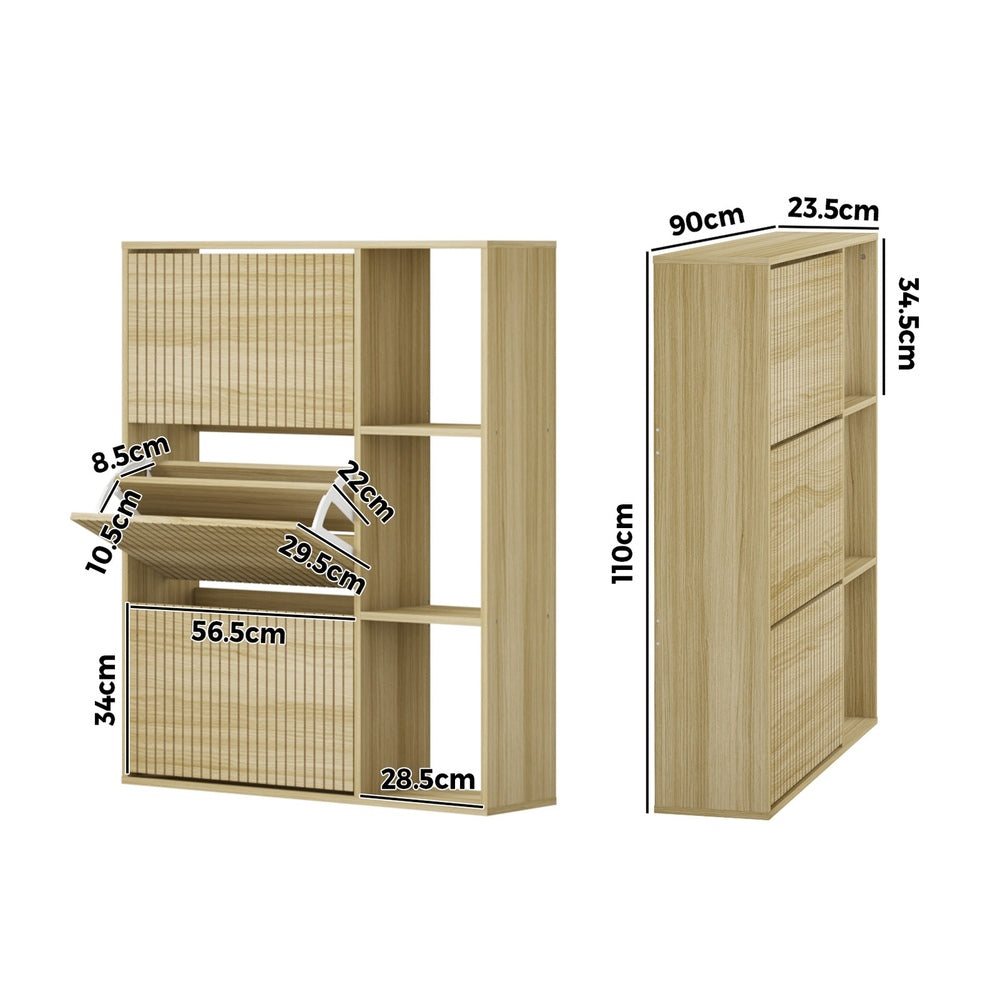 Shoe Rack Storage Cabinet with Display Shelves Black