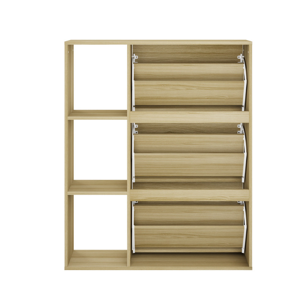 Shoe Rack Storage Cabinet with Display Shelves Black