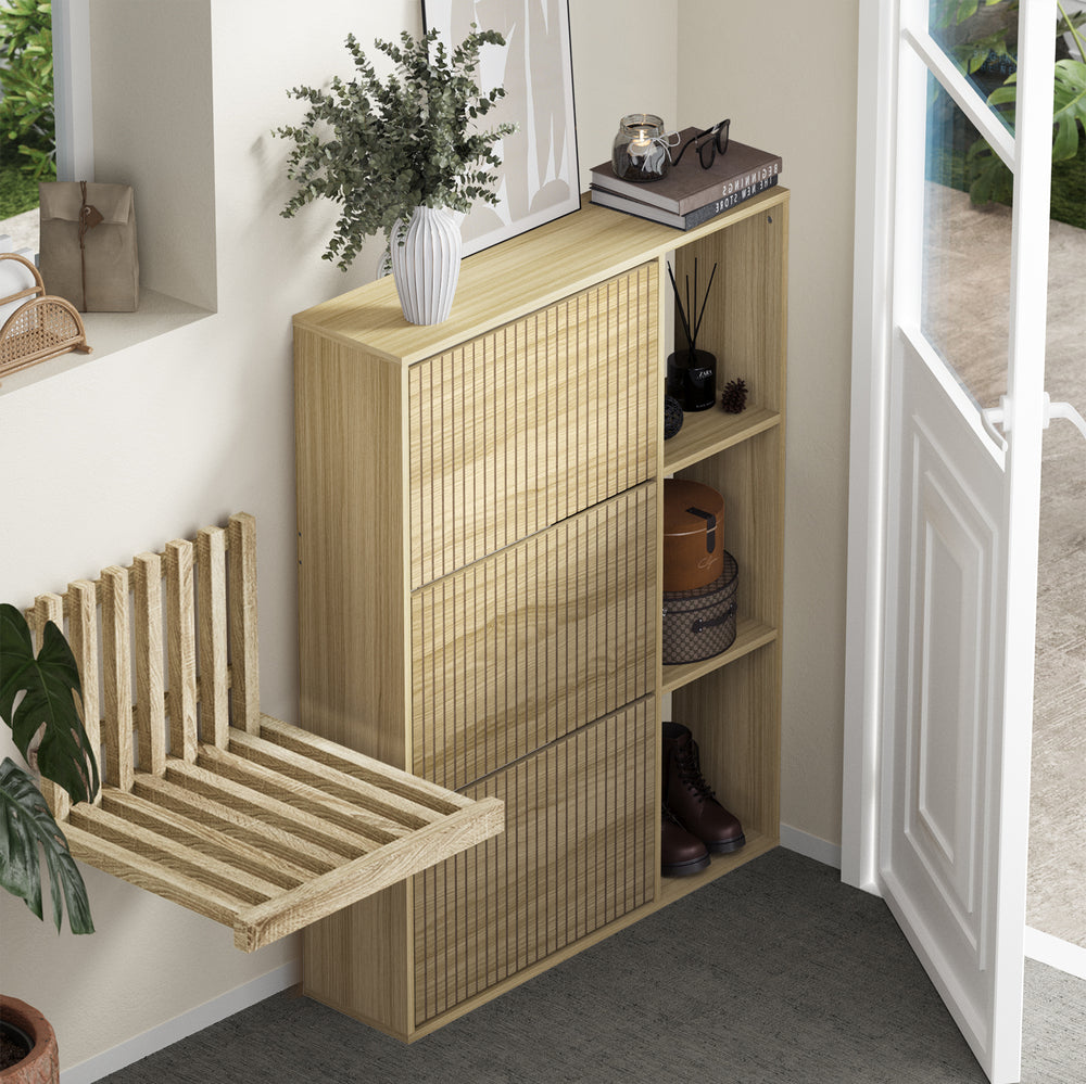 Shoe Rack Storage Cabinet with Display Shelves Black