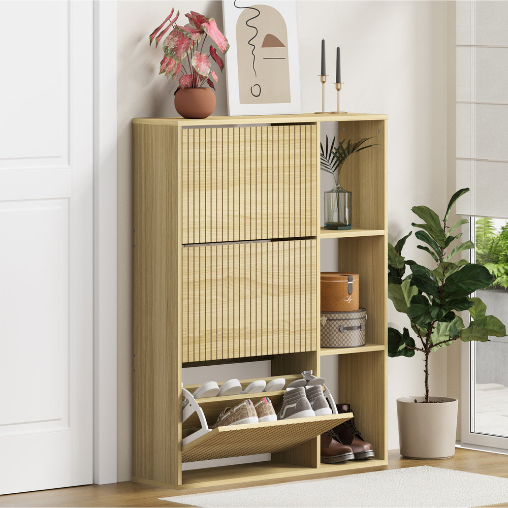 Shoe Rack Storage Cabinet with Display Shelves Black