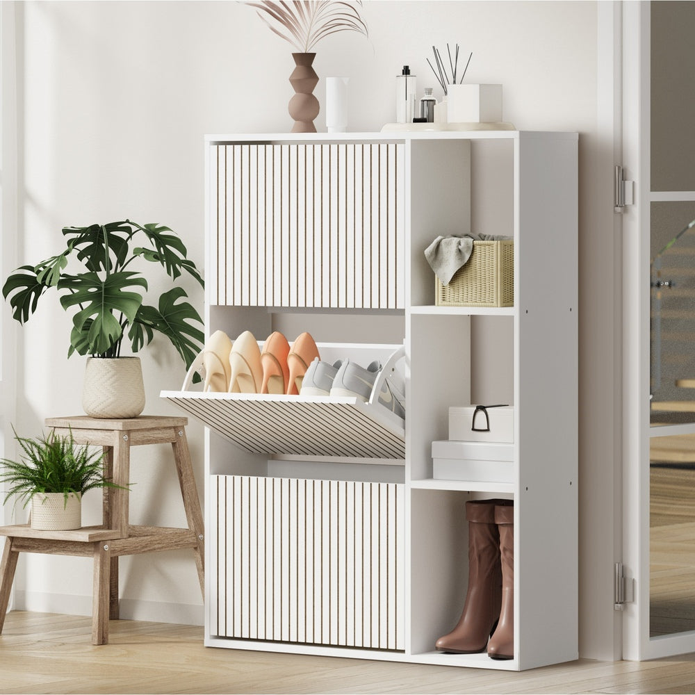 Shoe Rack Storage Cabinet with Display Shelves Black