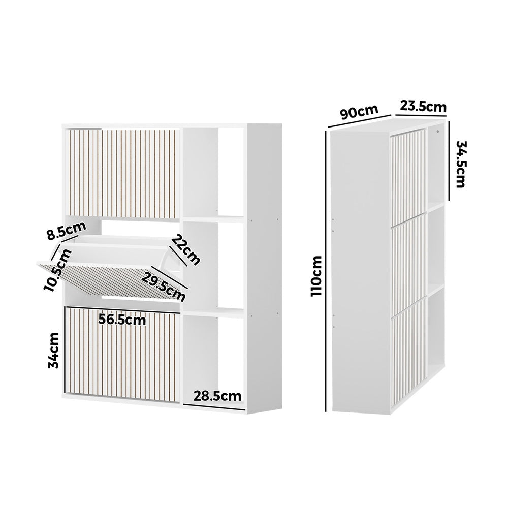 Shoe Rack Storage Cabinet with Display Shelves Black