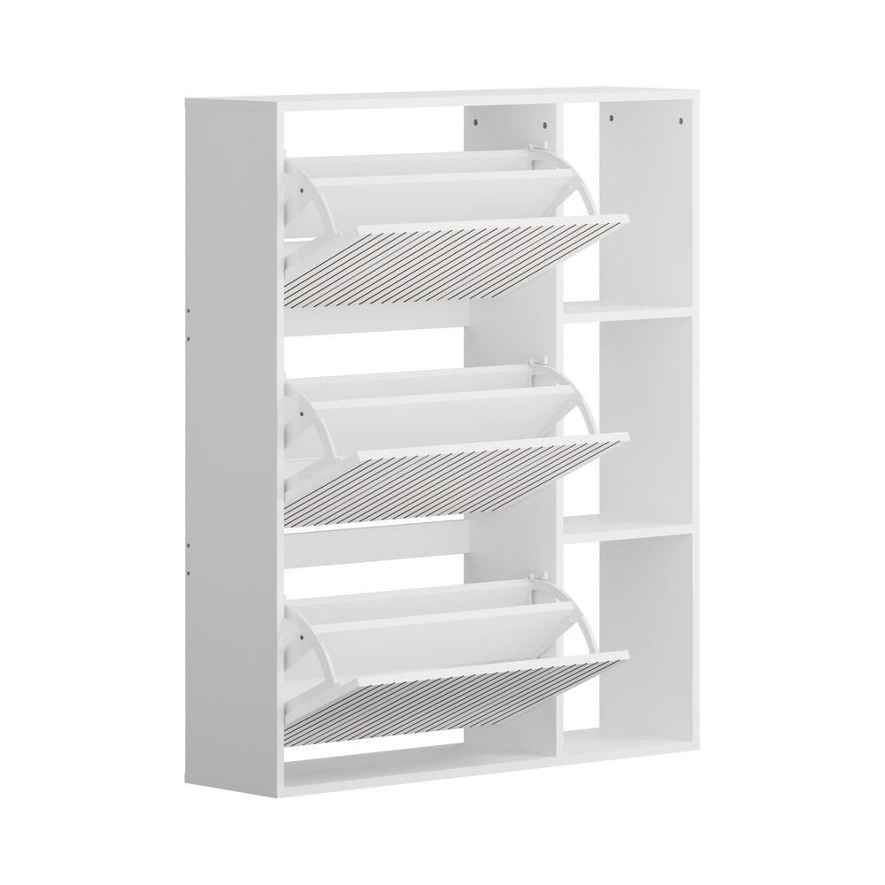 Shoe Rack Storage Cabinet with Display Shelves Black