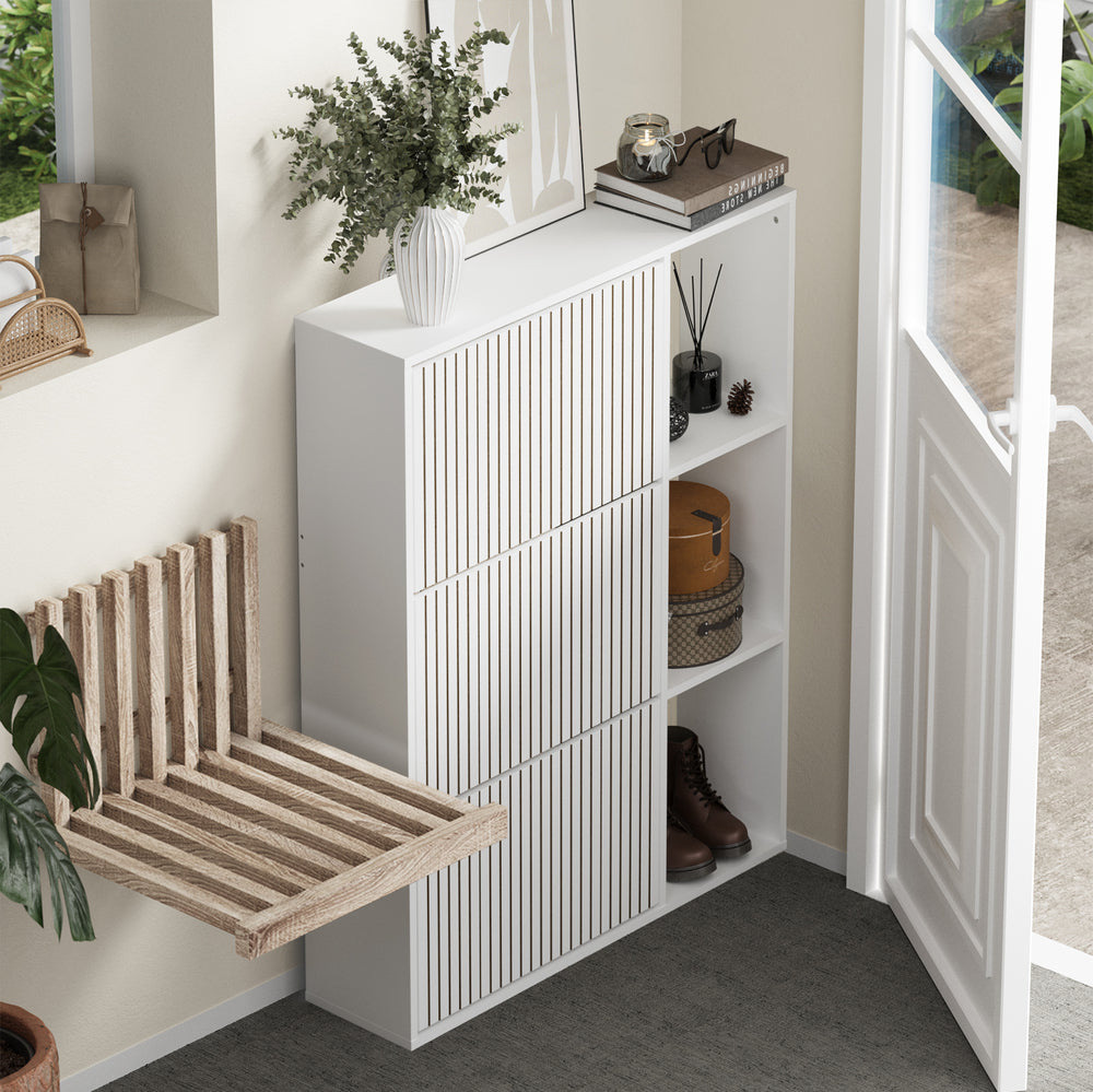 Shoe Rack Storage Cabinet with Display Shelves Black