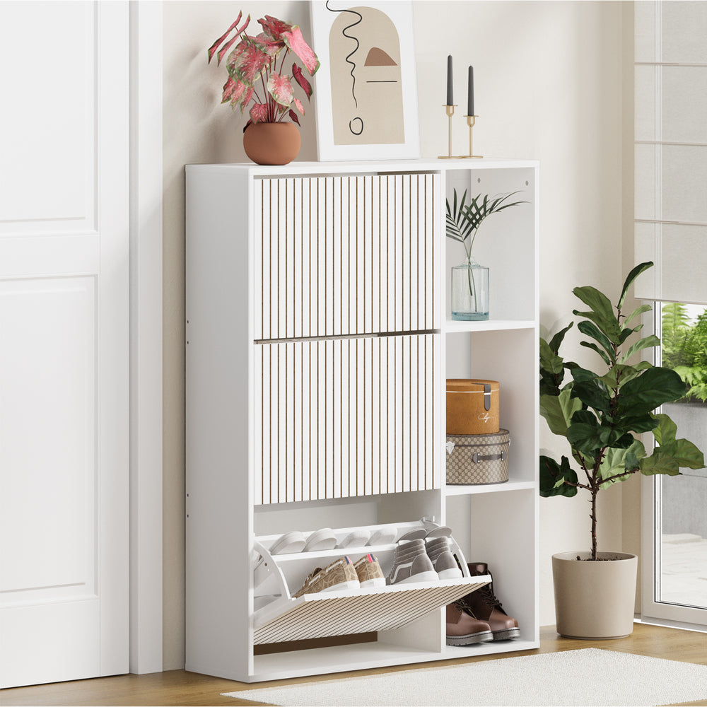Shoe Rack Storage Cabinet with Display Shelves Black