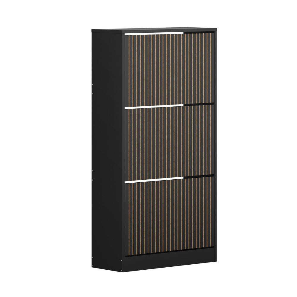 Shoe Rack Storage Cabinet 3-Tier Organizer Black Entryway Closet Shelf