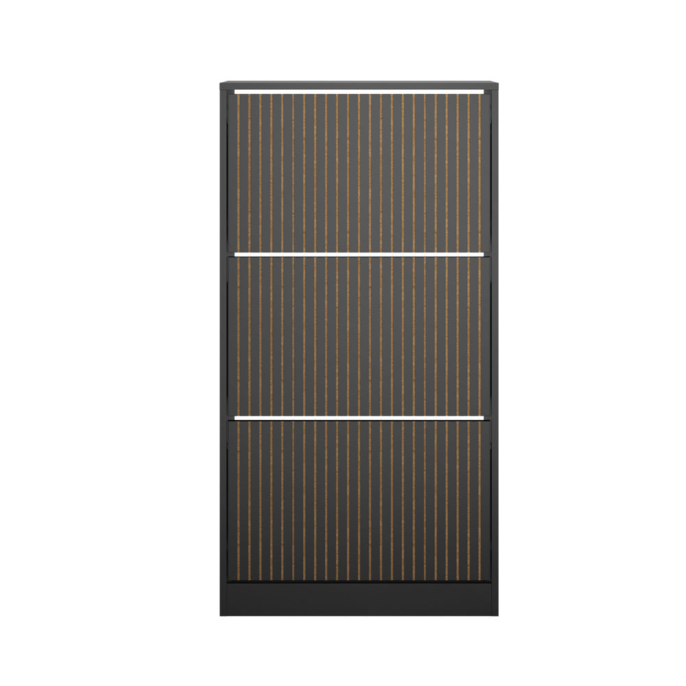 Shoe Rack Storage Cabinet 3-Tier Organizer Black Entryway Closet Shelf