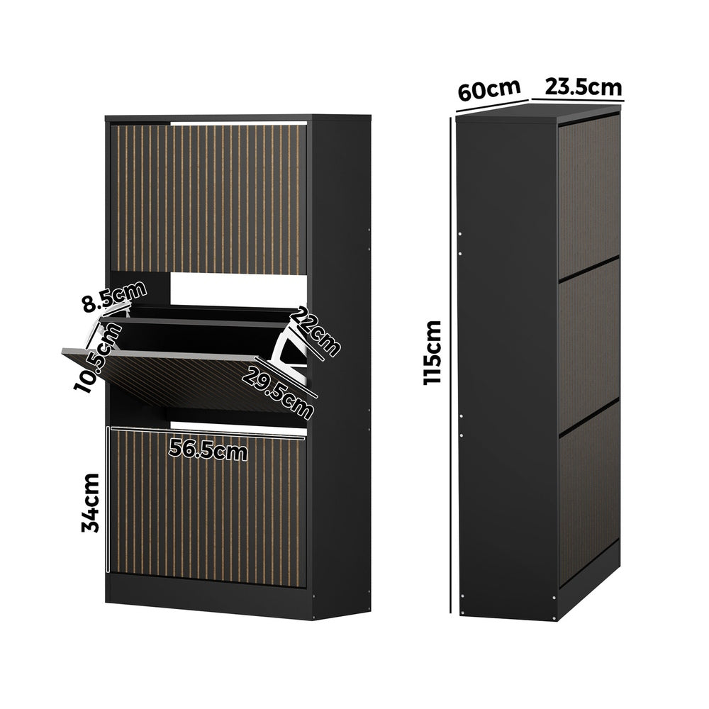 Shoe Rack Storage Cabinet 3-Tier Organizer Black Entryway Closet Shelf