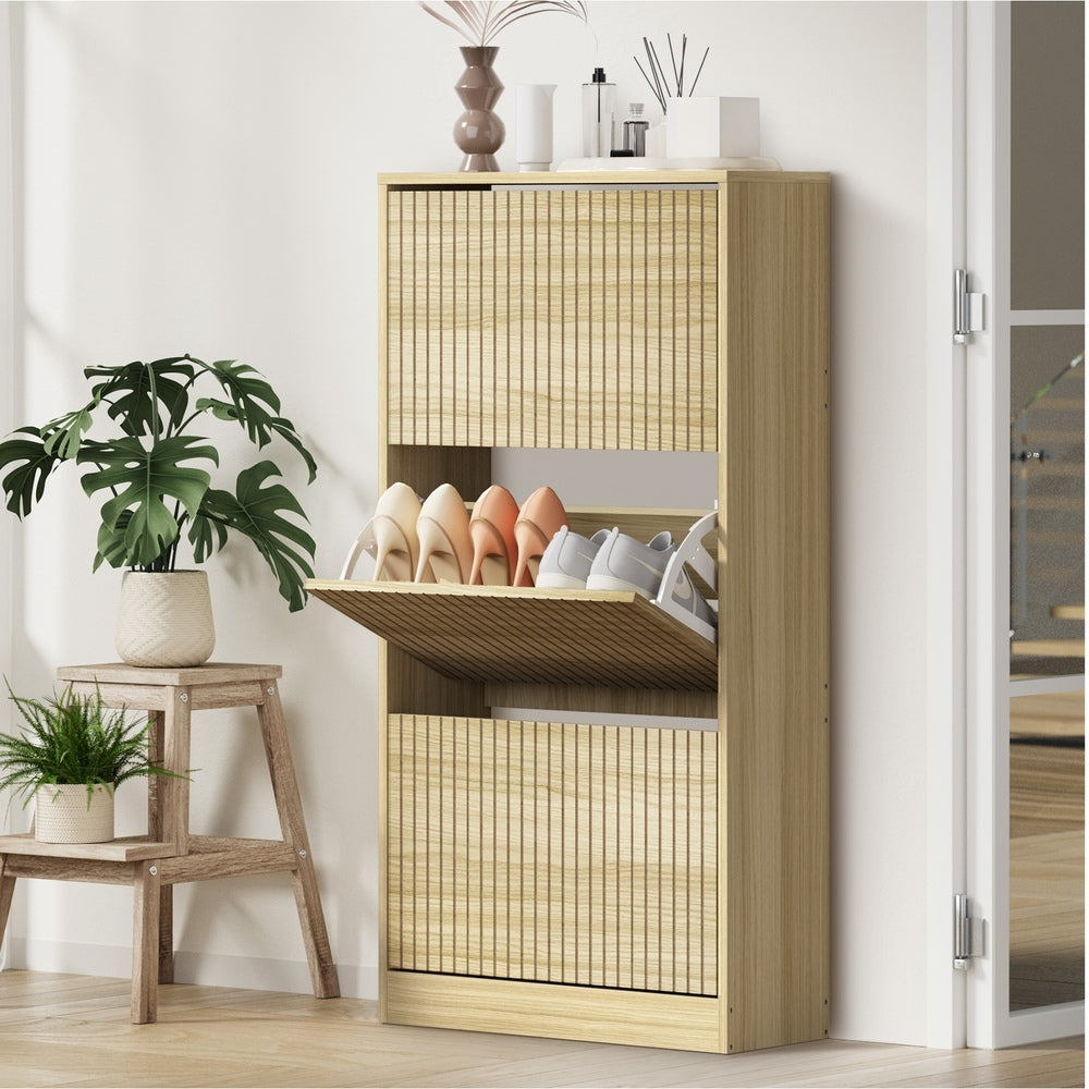 Shoe Rack Storage Cabinet 3 Compartments Black
