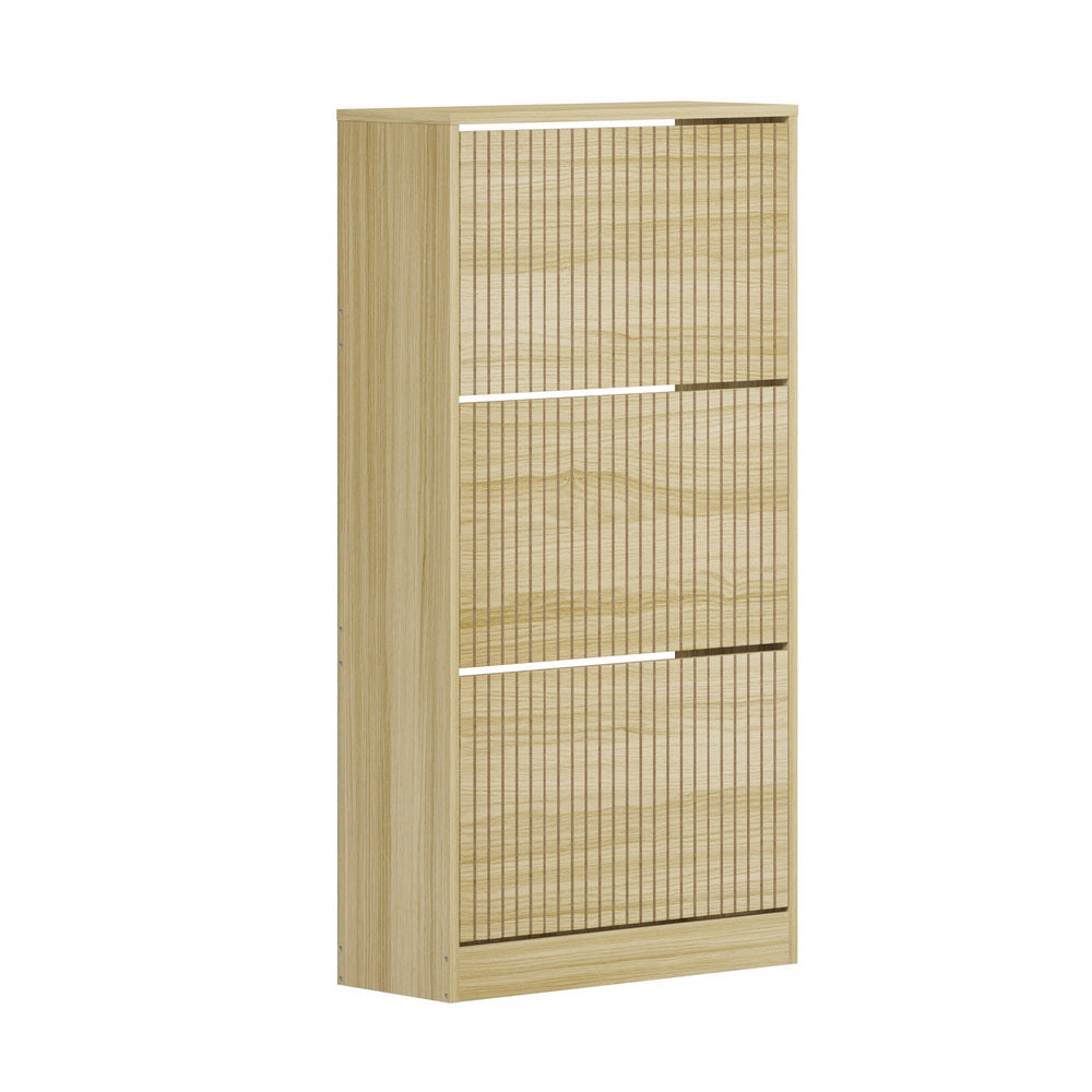 Shoe Rack Storage Cabinet 3 Compartments Black