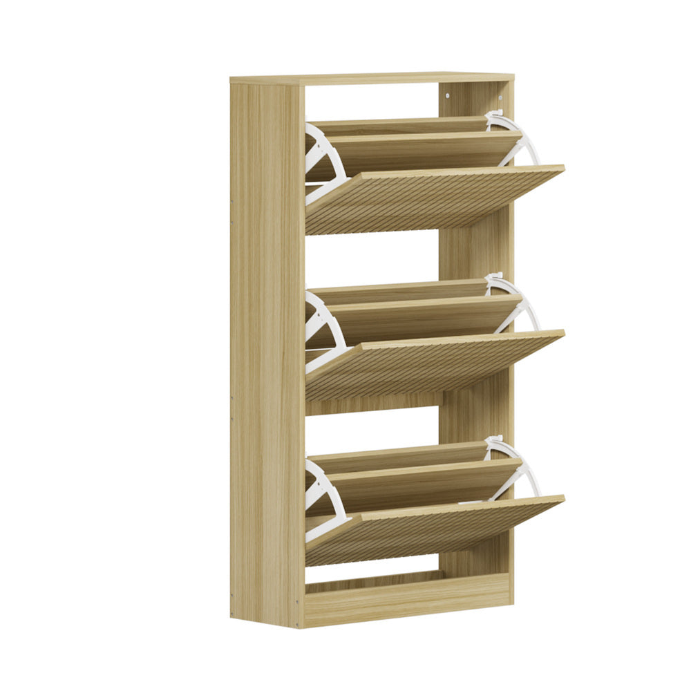 Shoe Rack Storage Cabinet 3 Compartments Black
