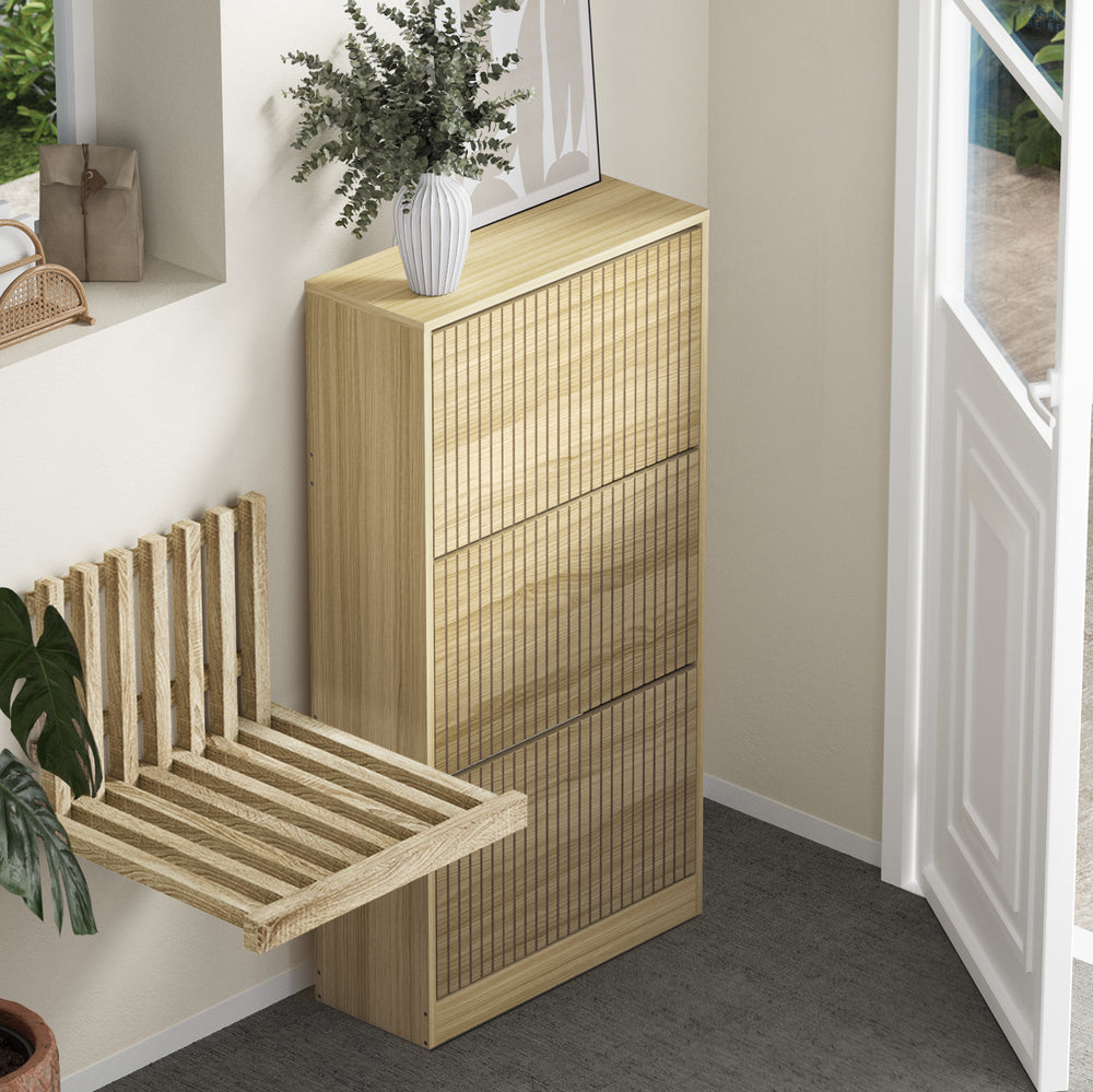 Shoe Rack Storage Cabinet 3 Compartments Black