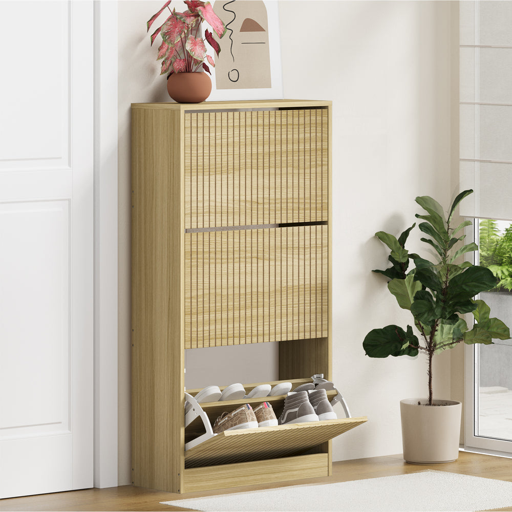 Shoe Rack Storage Cabinet 3 Compartments Black