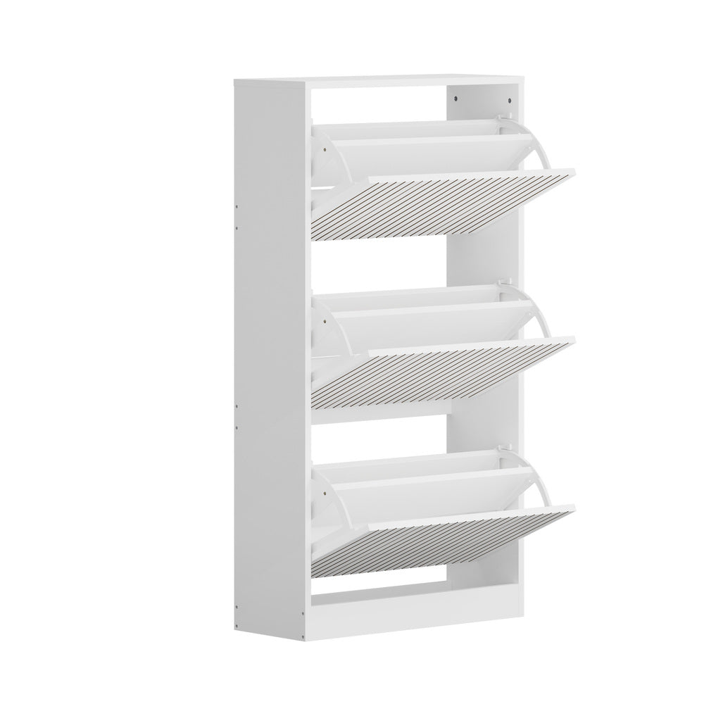 Shoe Rack Storage Cabinet 3 Compartments Black