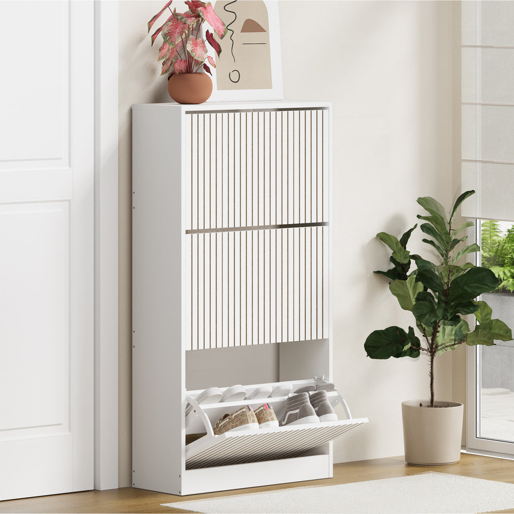 Shoe Rack Storage Cabinet 3 Compartments Black