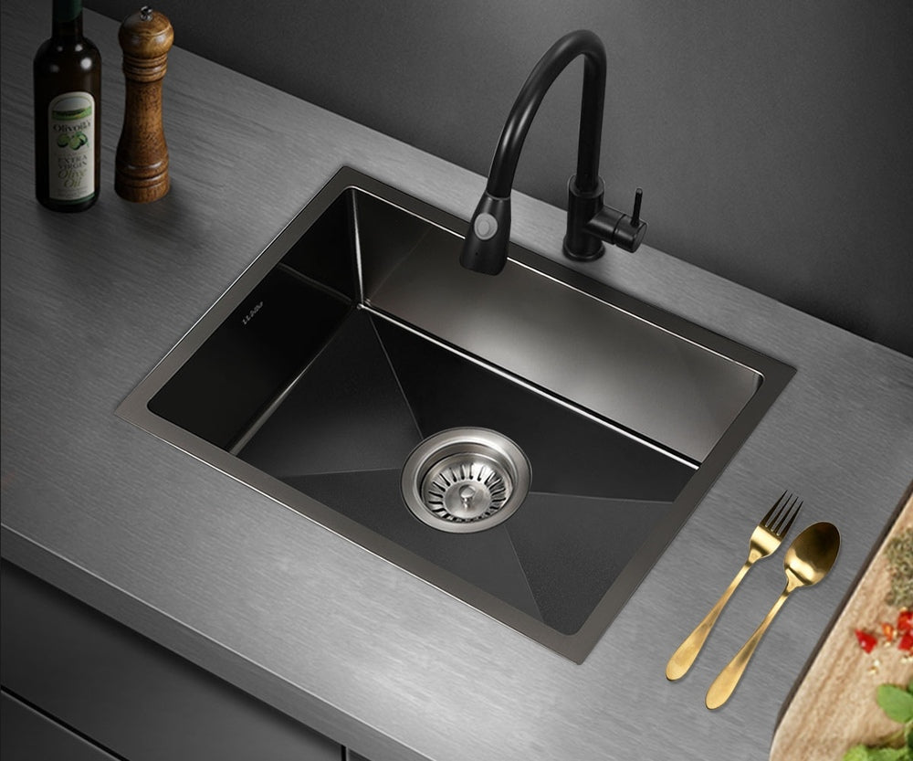 44X38CM Stainless Steel Sink Single Bowl with Waste Black