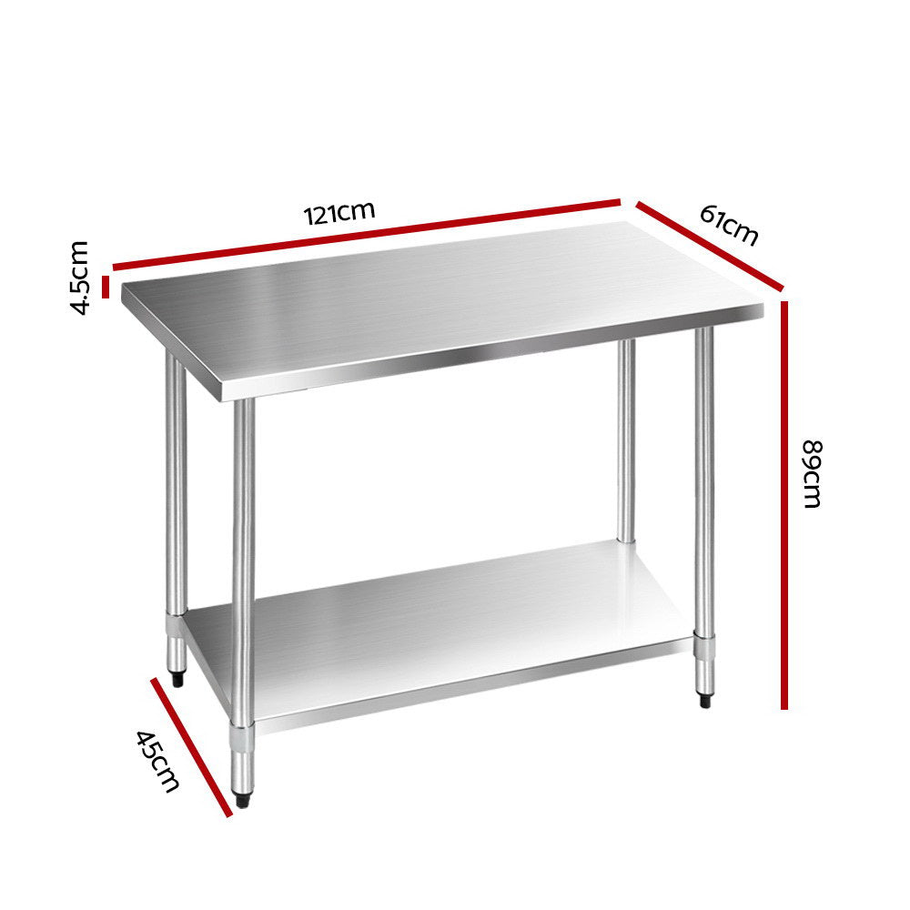Stainless Steel Kitchen Bench 1219x610mm Commercial Prep Table Classic