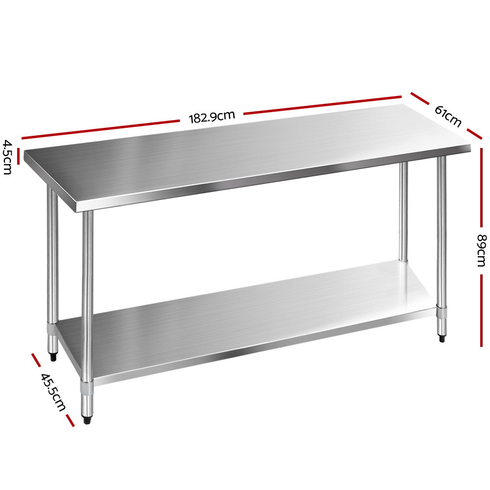 Stainless Steel Kitchen Bench 1829x610mm Commercial Work Table