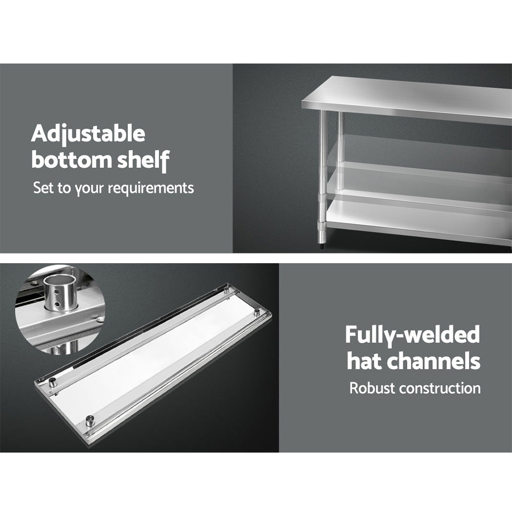 Stainless Steel Kitchen Bench 1829x610mm Commercial Work Table