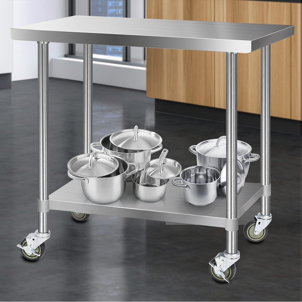 Easy To Use 1219X610Mm Stainless Steel Kitchen Bench With Wheels