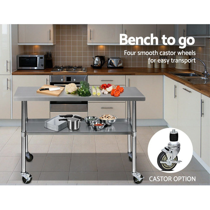 Kitchen Sinks - Easy To Use 1219X610Mm Stainless Steel Kitchen Bench With Wheels