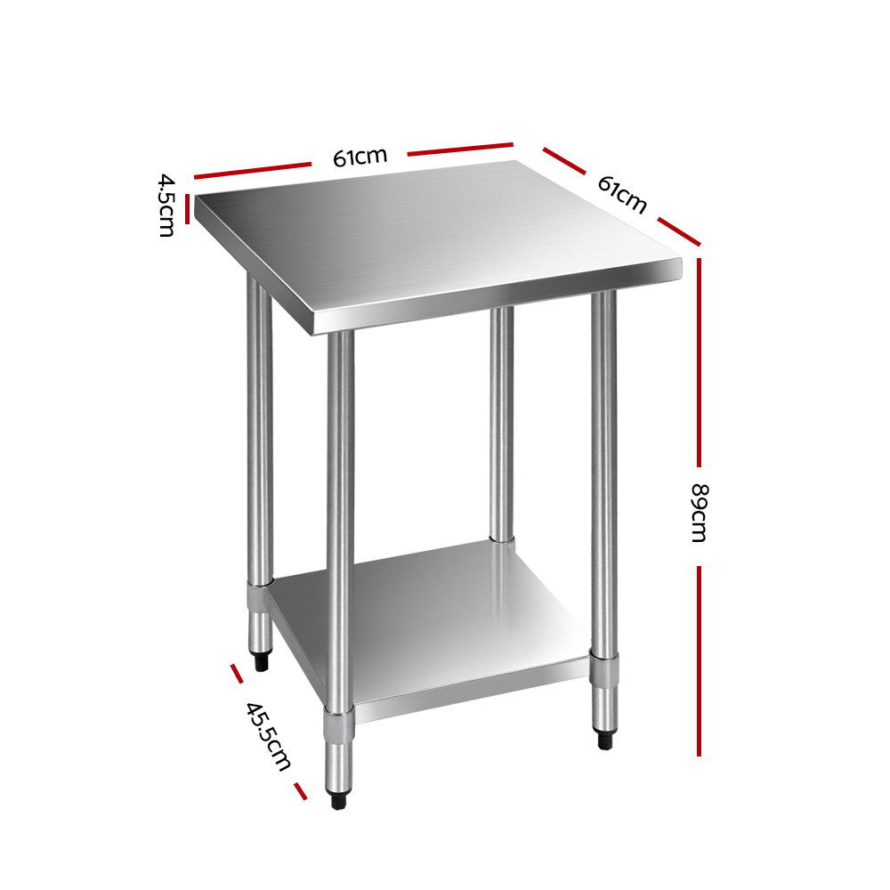 610x610mm Stainless Steel Kitchen Bench Commercial Food Prep Table