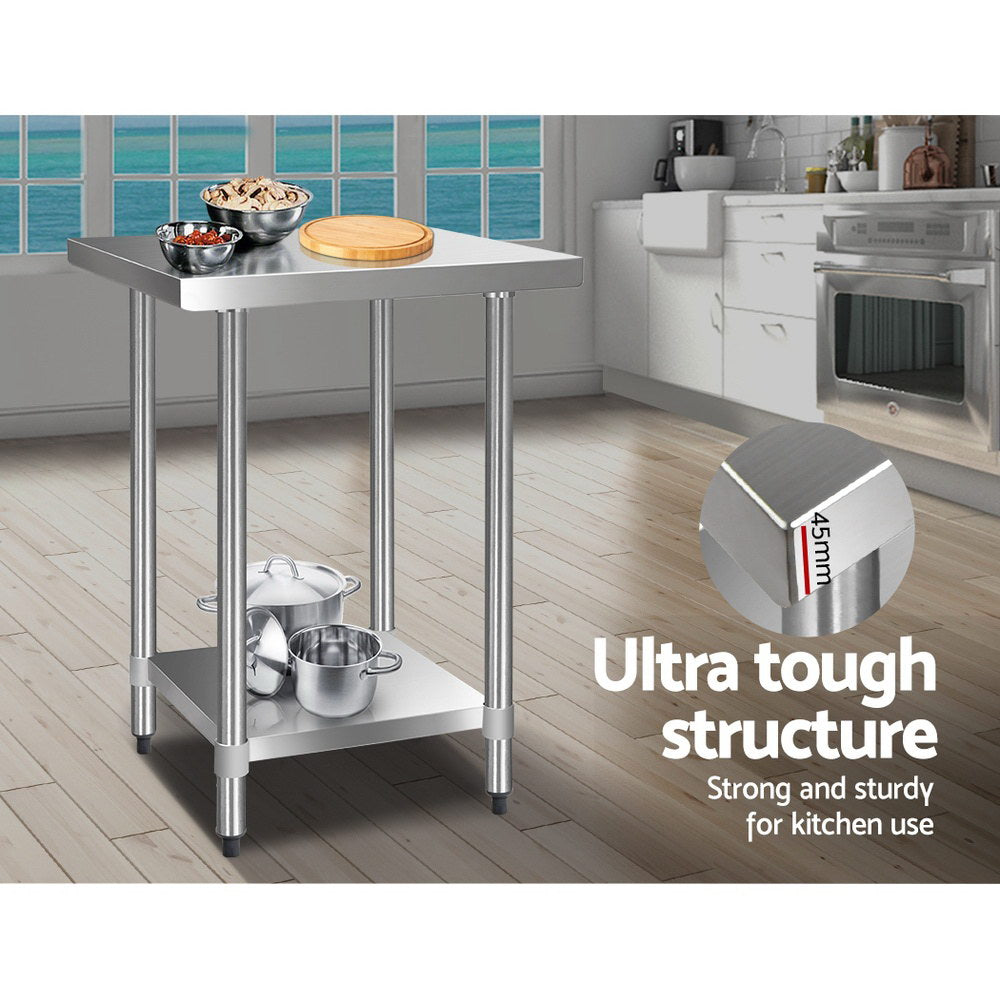 610x610mm Stainless Steel Kitchen Bench Commercial Food Prep Table