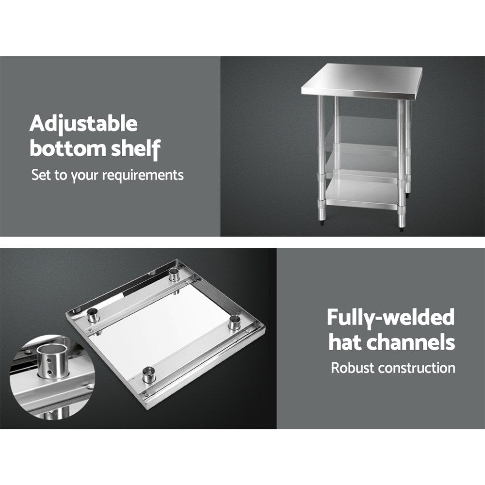 610x610mm Stainless Steel Kitchen Bench Commercial Food Prep Table