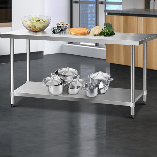 1829x760mm Stainless Steel Kitchen Bench Commercial Food Prep Table - Kitchen Sinks