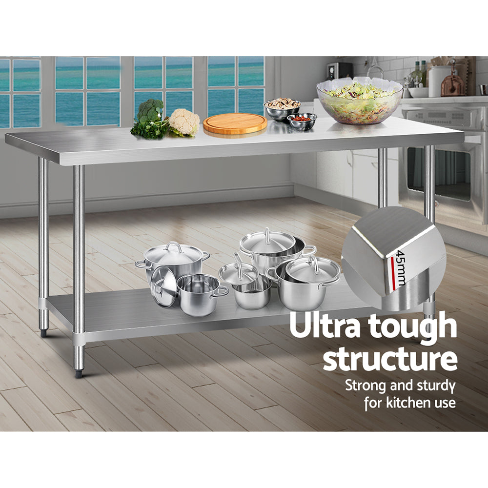 1829x760mm Stainless Steel Kitchen Bench Commercial Food Prep Table