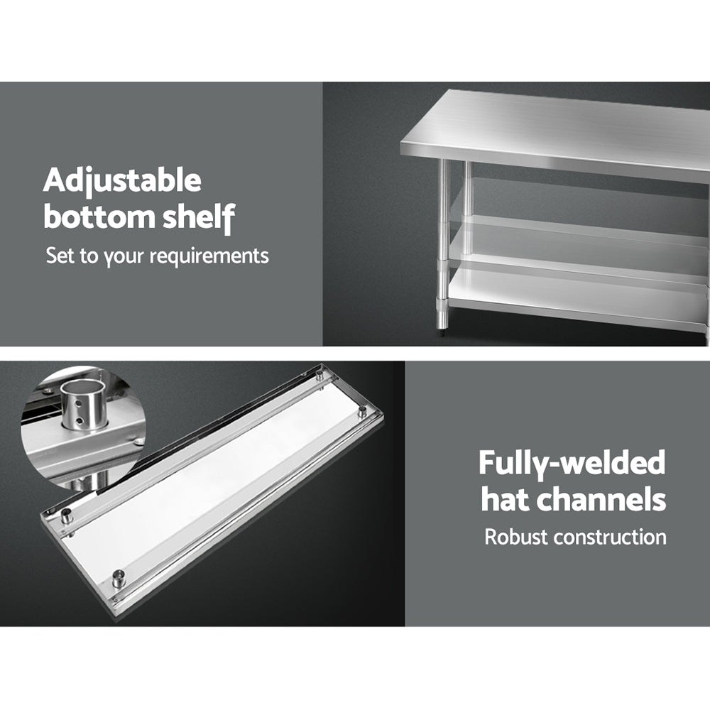 1829x760mm Stainless Steel Kitchen Bench Commercial Food Prep Table